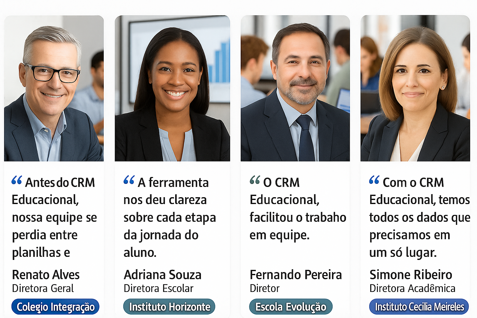 Depoimentos de diretores sobre o CRM Educacional